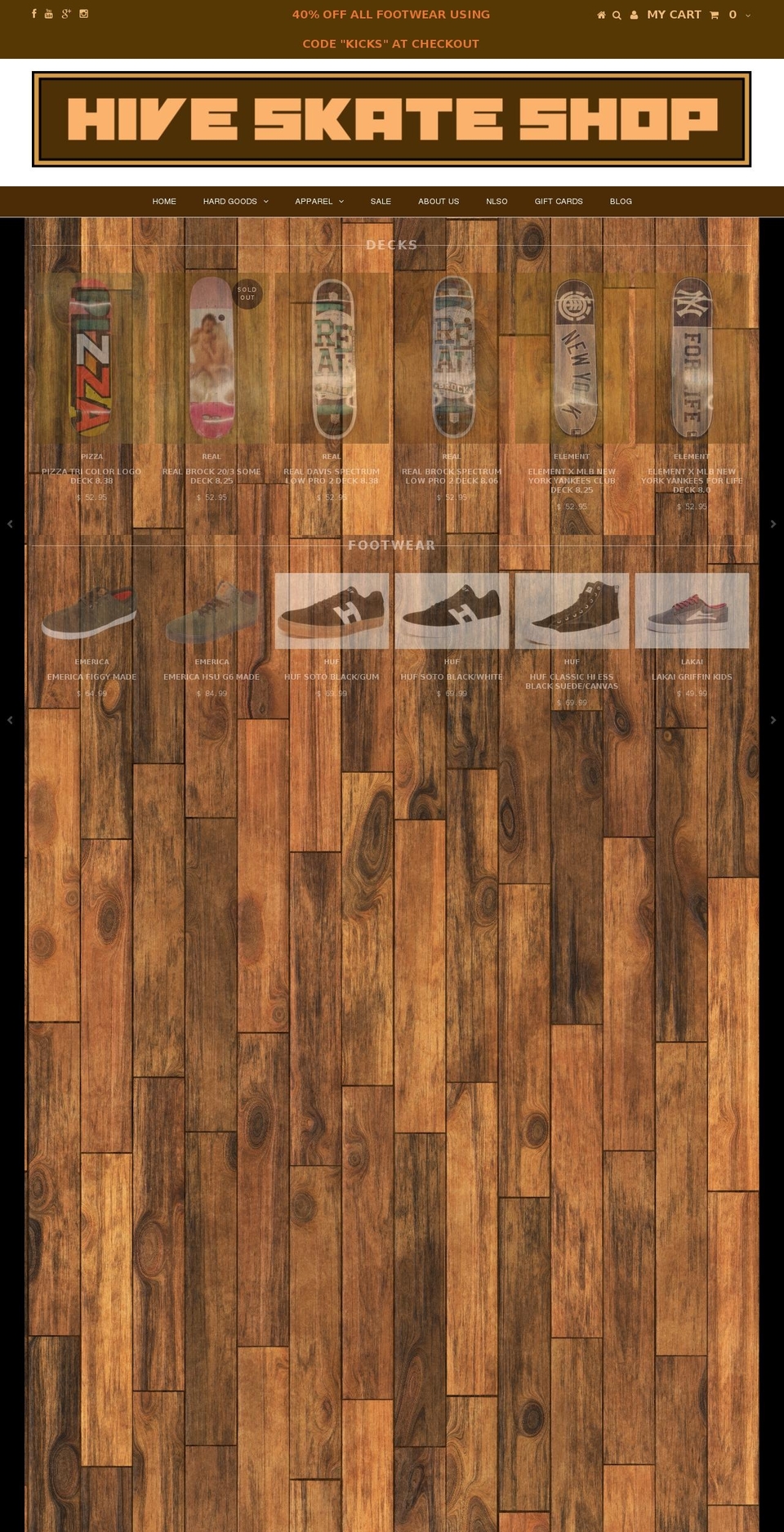 hiveskateshop.com shopify website screenshot