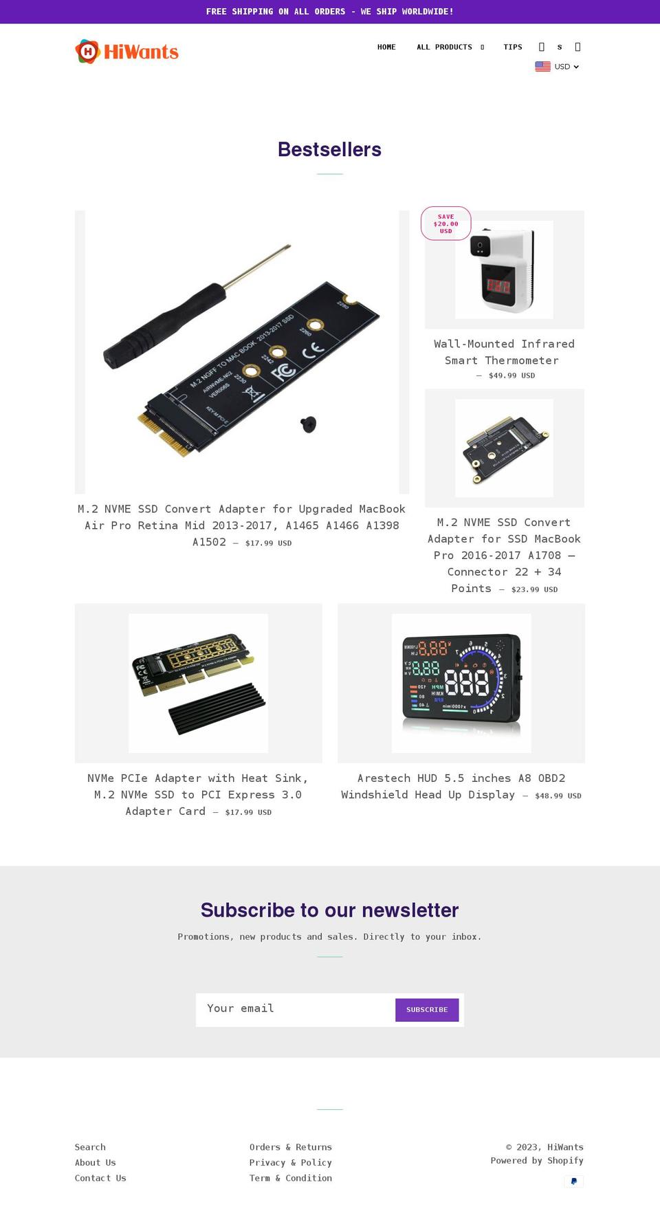 hiwants.com shopify website screenshot