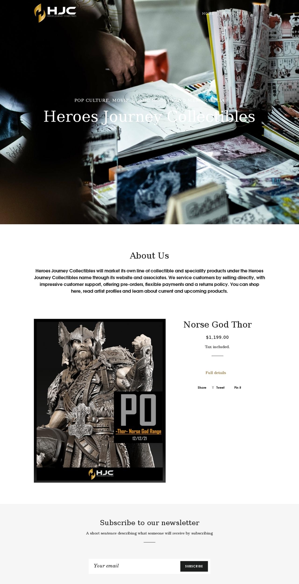 hjcollectibles.com shopify website screenshot