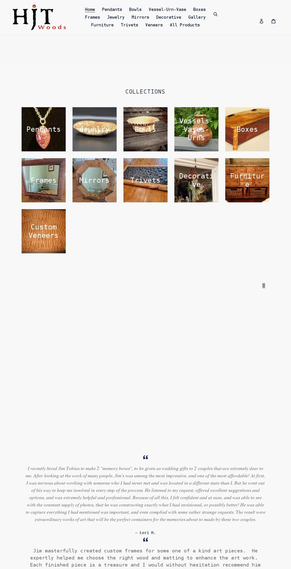 hjtwoods.com shopify website screenshot