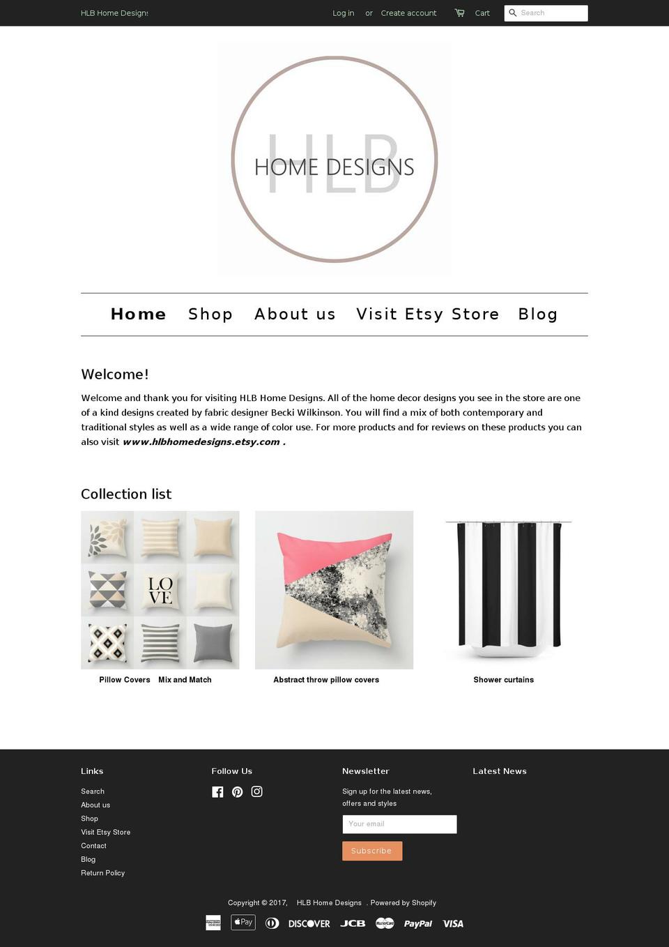 hlbhomedesigns.com shopify website screenshot