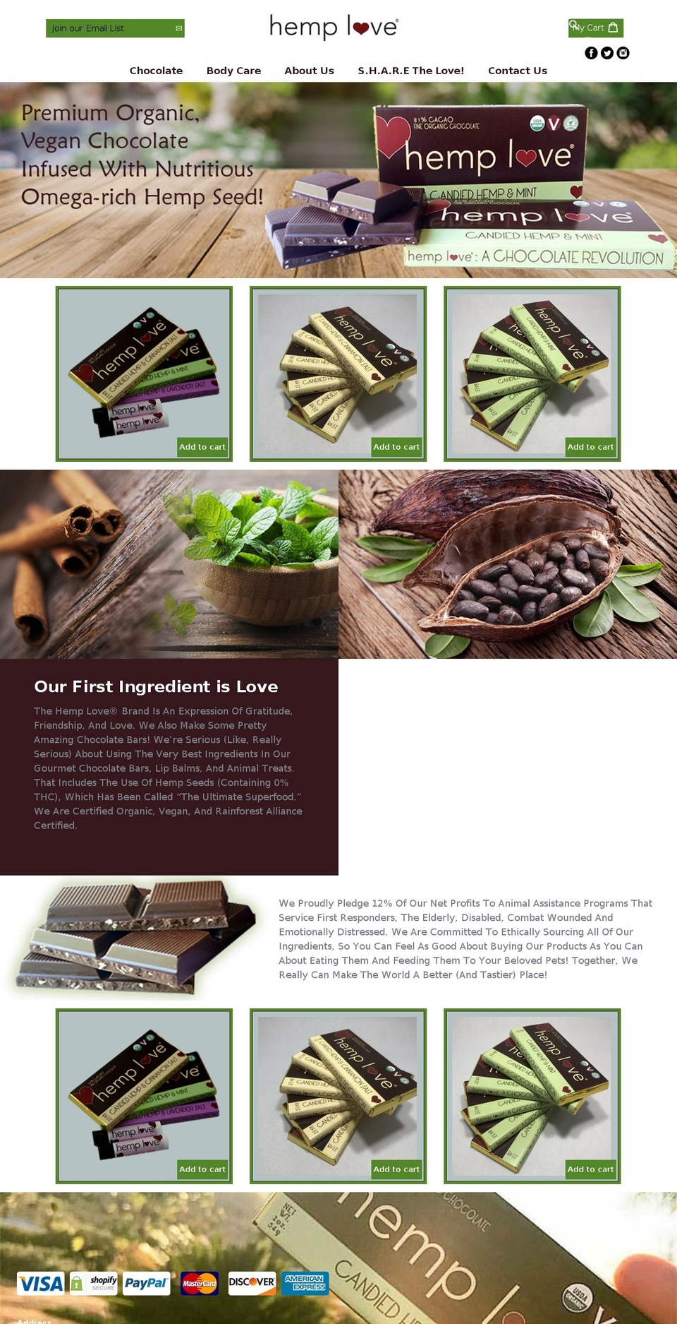 hlchocolate.com — Shopify storefront screenshot