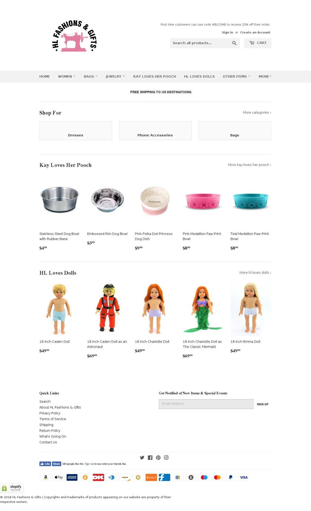 hlfashionsandgifts.com shopify website screenshot