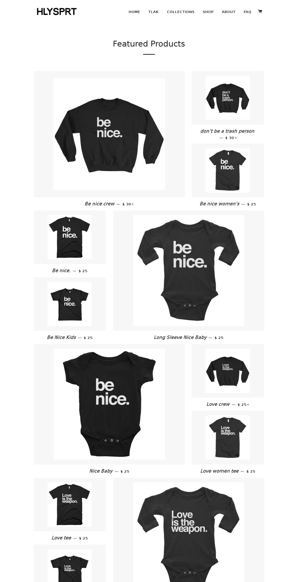 hlysprt.com — Shopify storefront screenshot