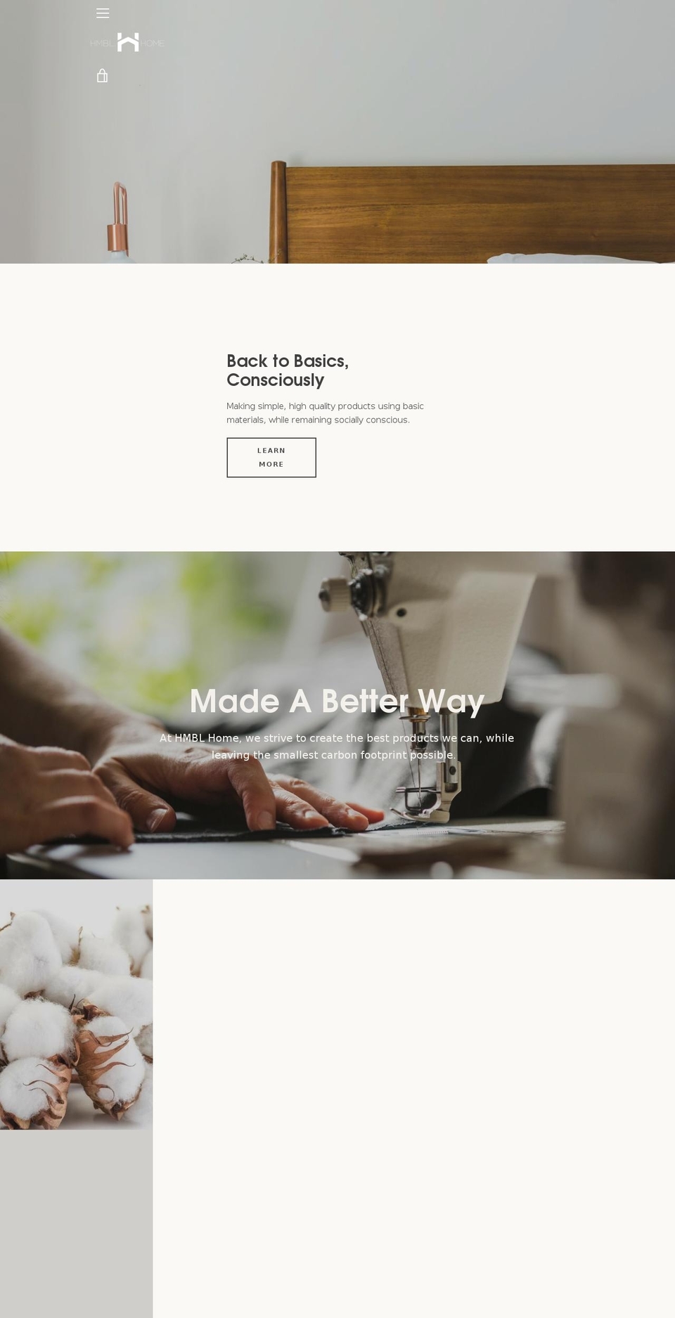 Narrative Afterpay Shopify theme site example hmblhome.com