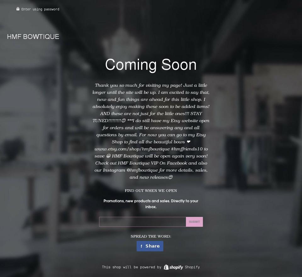 hmfbowtique.com — Shopify storefront screenshot