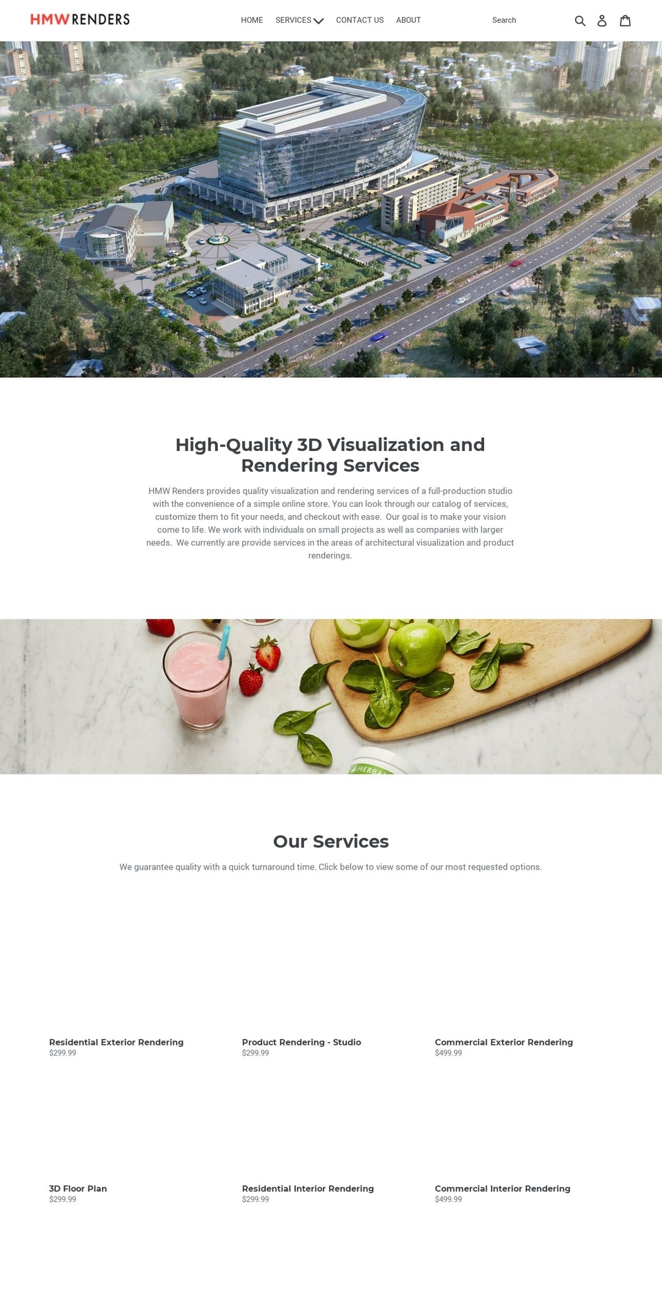 hmwrenders.com — Shopify storefront screenshot