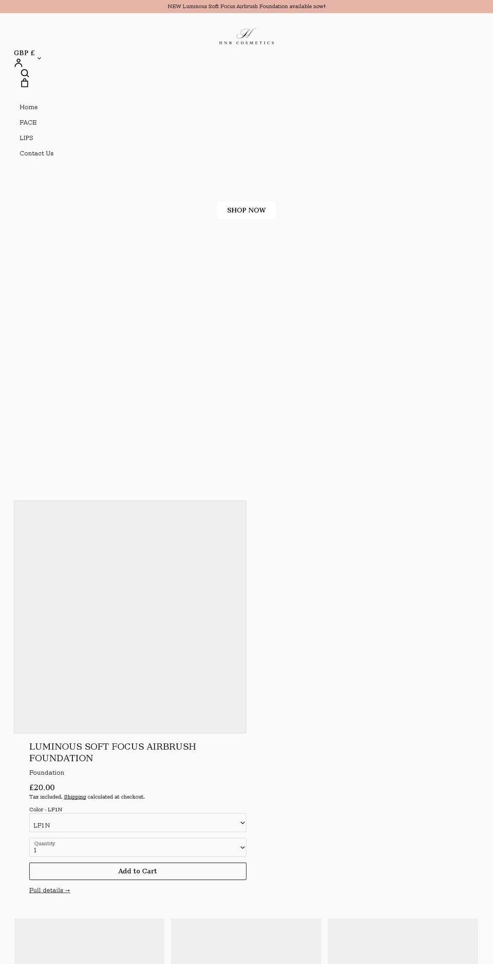 hnbcosmetics.co.uk shopify website screenshot