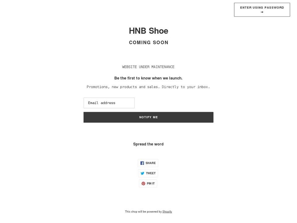 hnbshoe.com shopify website screenshot