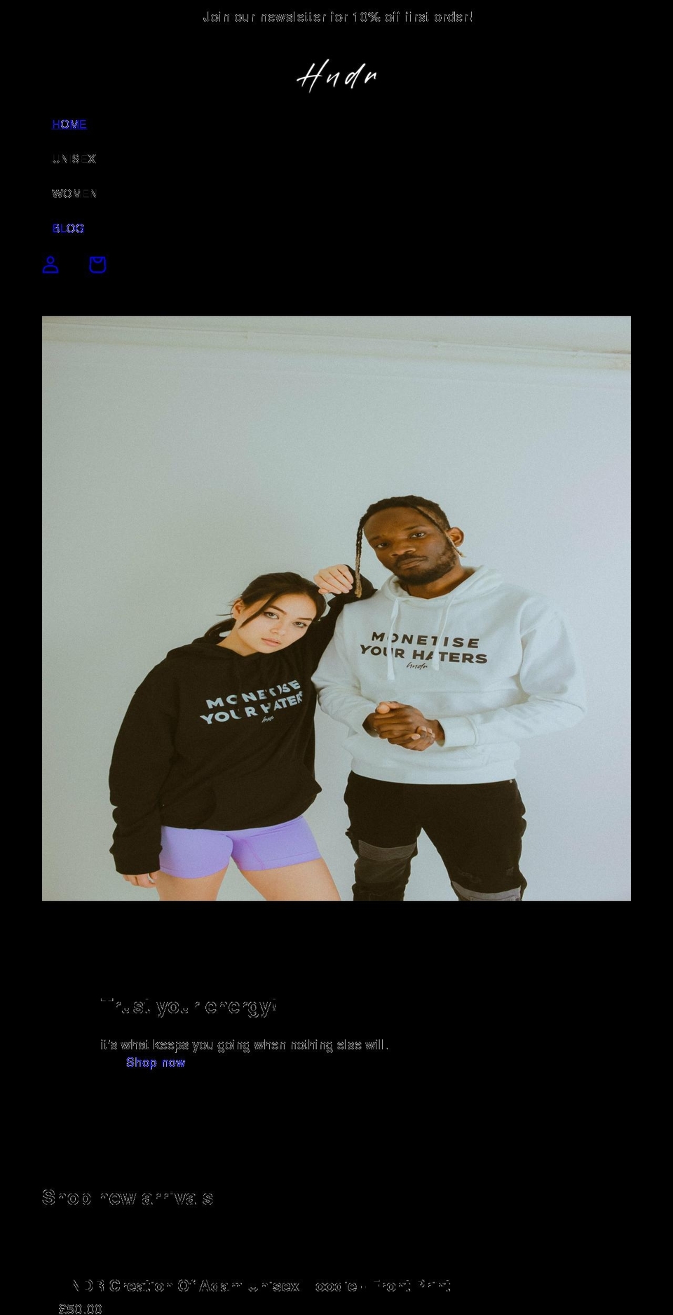 hndrclothing.com shopify website screenshot