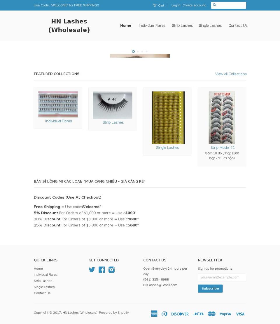 hnlashes.com shopify website screenshot