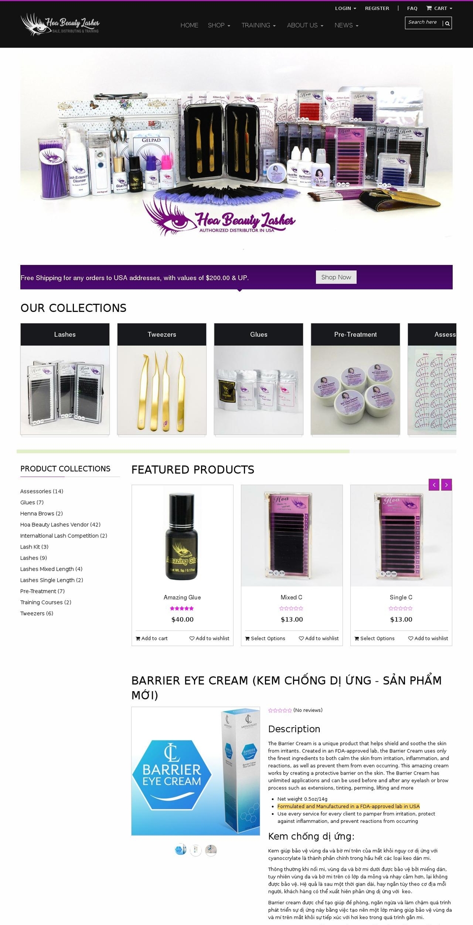 hoabeautylashesusa.com shopify website screenshot