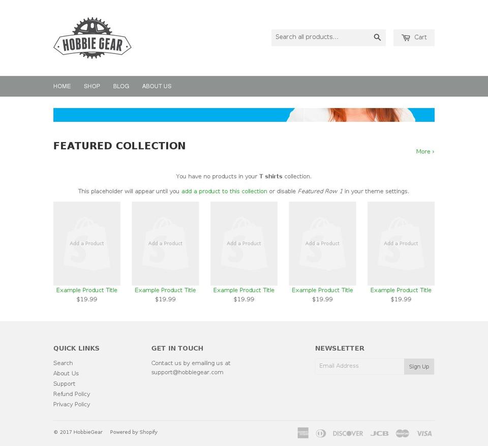 hobbiegear.com shopify website screenshot