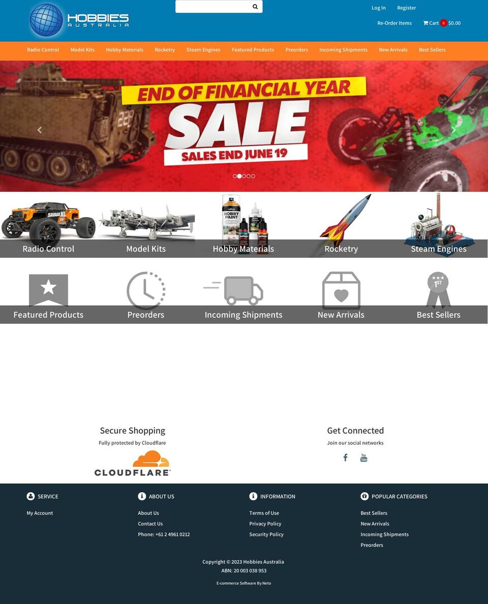 hobbiesaustralia.com.au shopify website screenshot