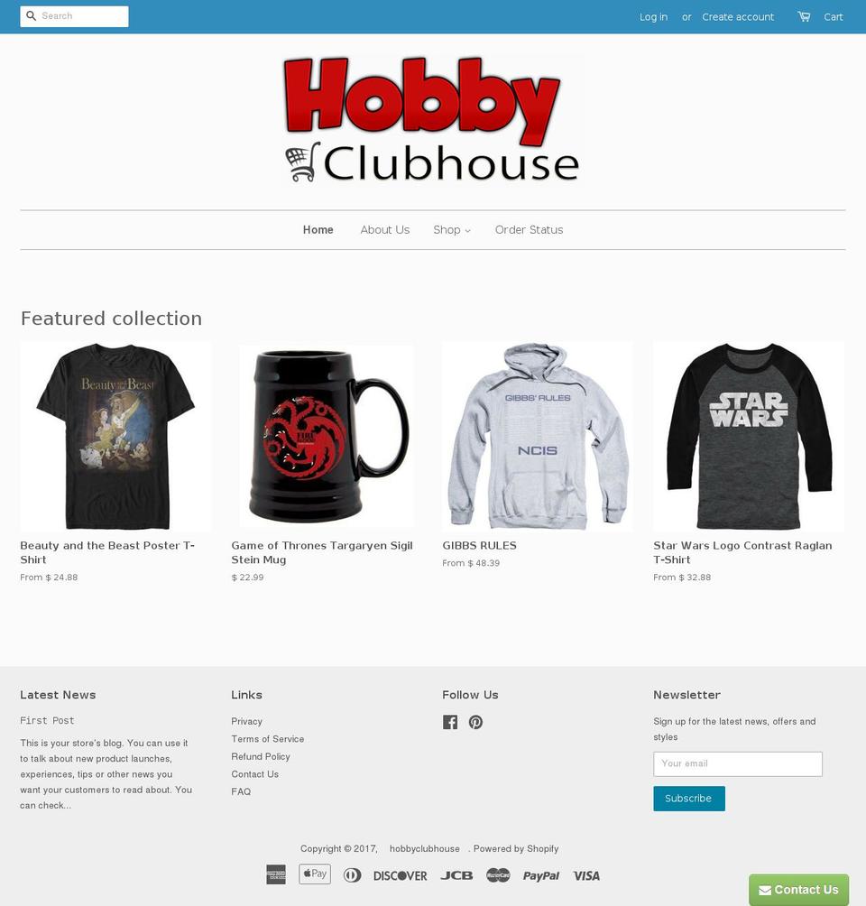 hobbyclubhouse.com shopify website screenshot
