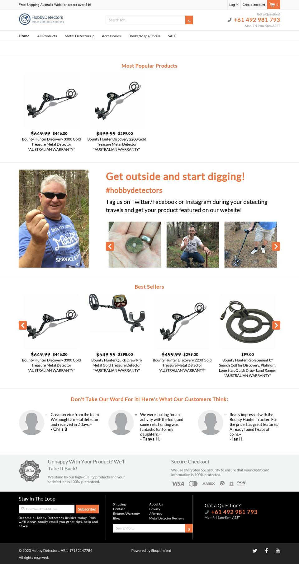 hobbydetectors.com.au shopify website screenshot