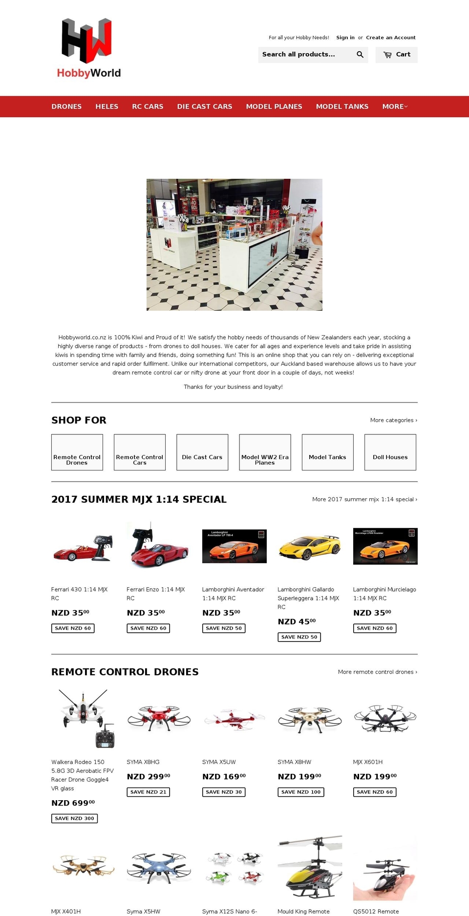 hobbyworld.co.nz shopify website screenshot