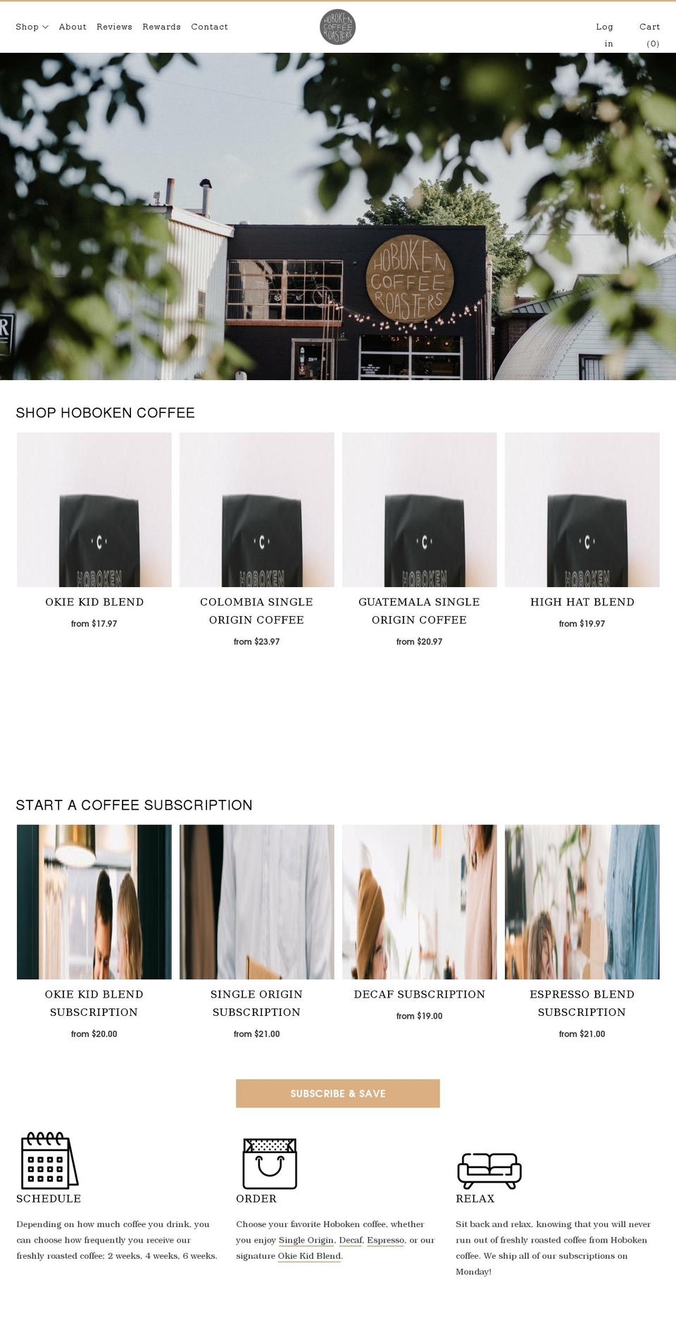 hoboken.coffee shopify website screenshot