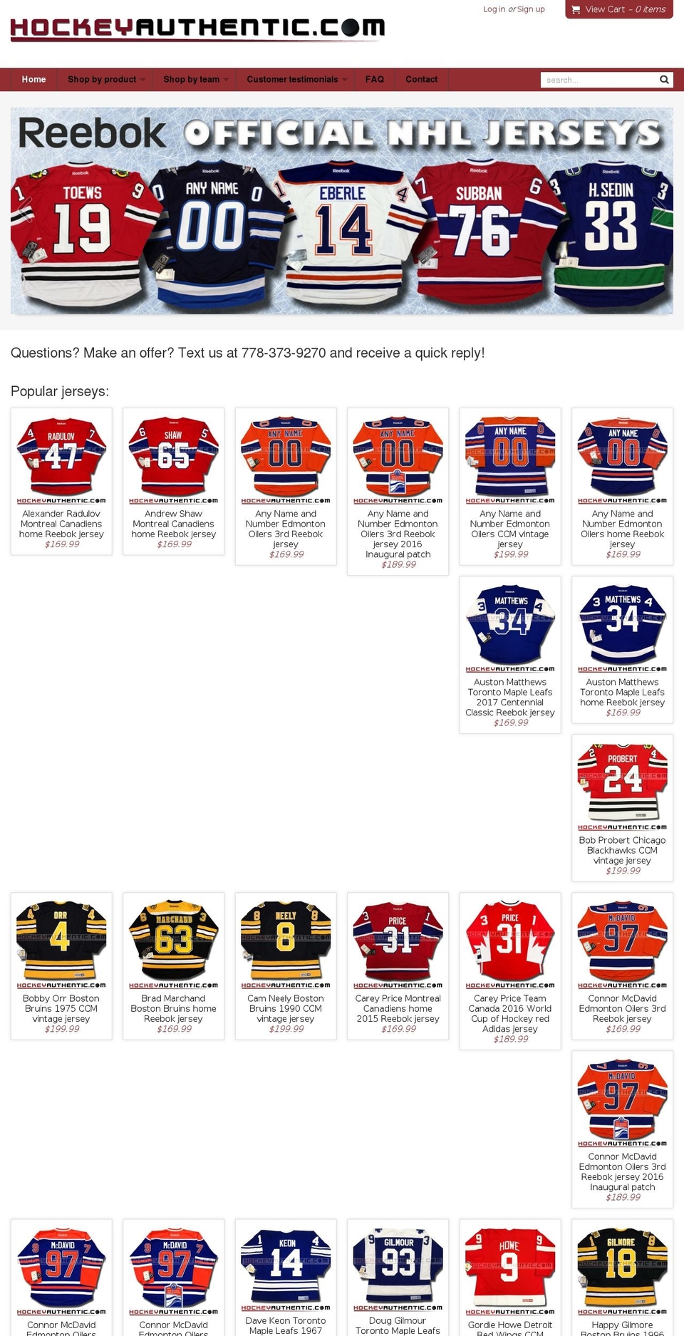 hockeyauthentic.com shopify website screenshot