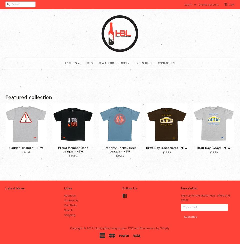 hockeybeerleague.com shopify website screenshot