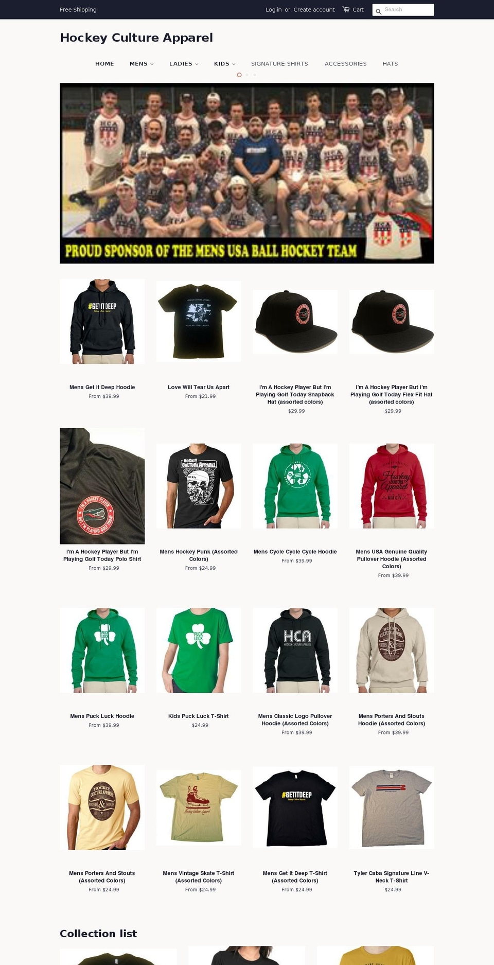 hockeycultureapparel.com — Shopify storefront screenshot