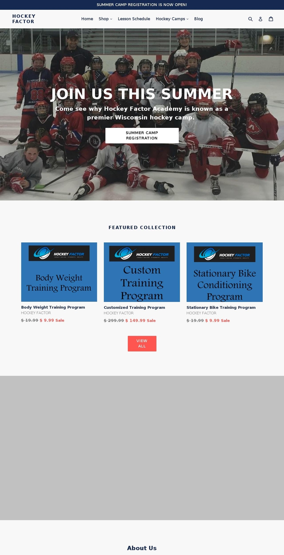 hockeyfactoracademy.com shopify website screenshot