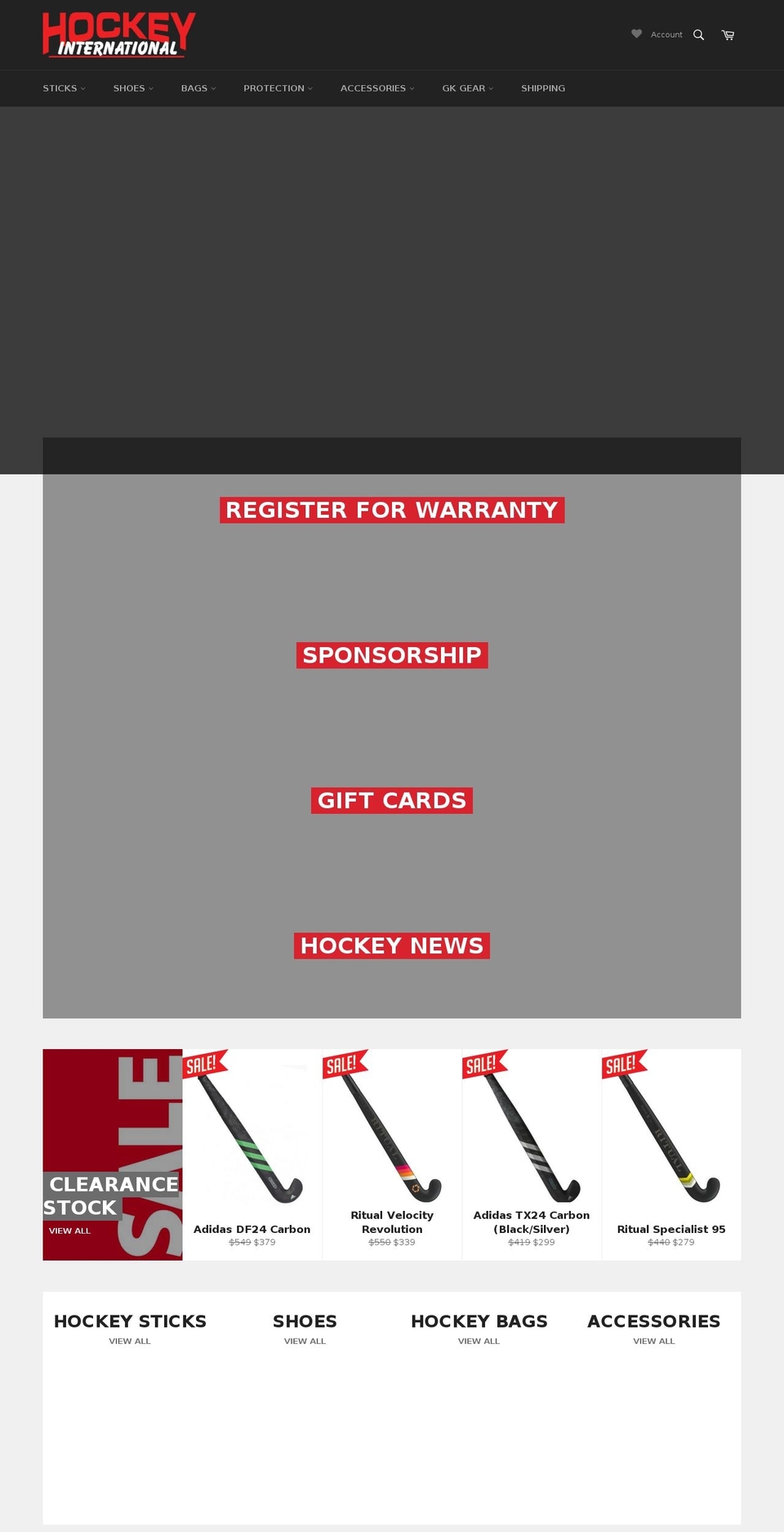 hockeyinternational.com.au shopify website screenshot