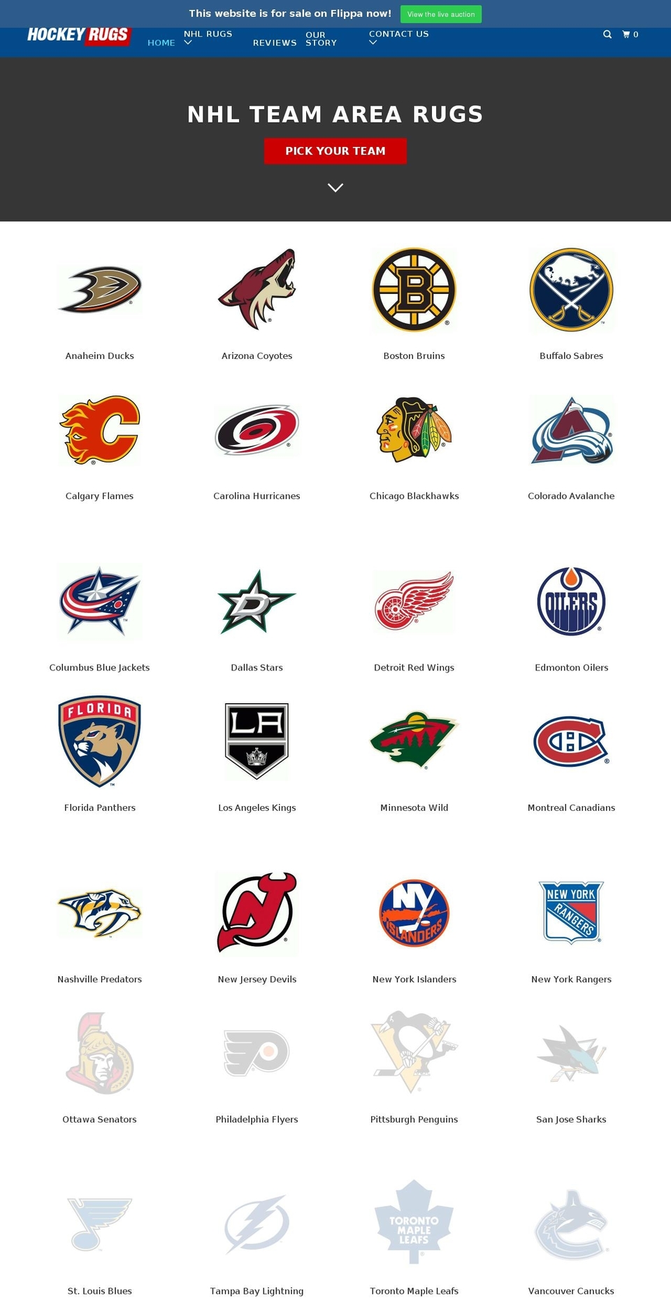 hockeyrugs.com — Shopify storefront screenshot