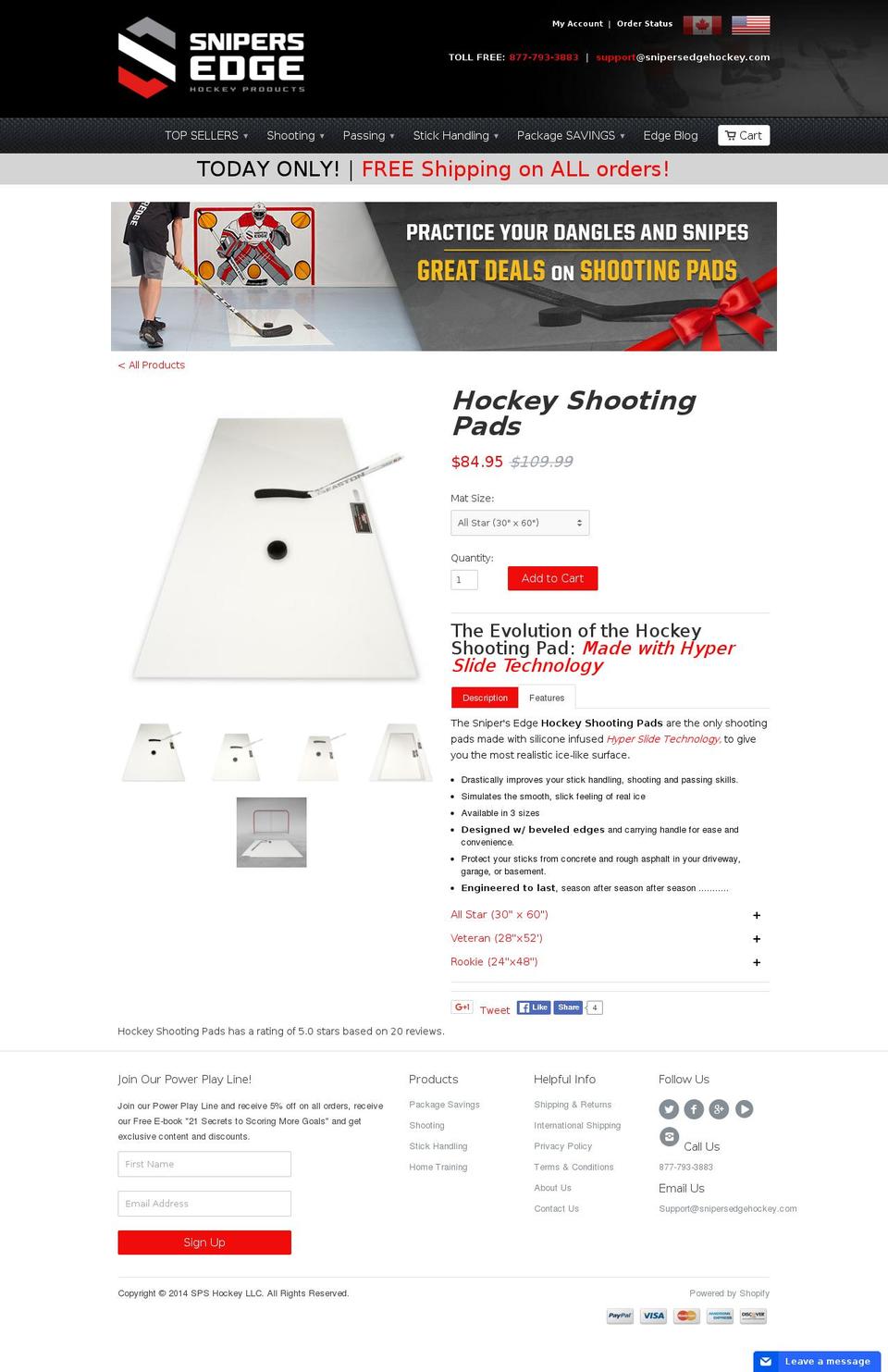 Snipers Edge USA Shopify theme site example hockeyshootingpad.com