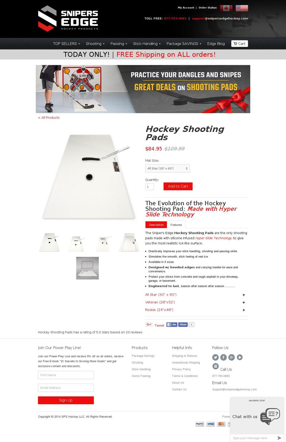 Snipers Edge USA Shopify theme site example hockeyshootingpads.com