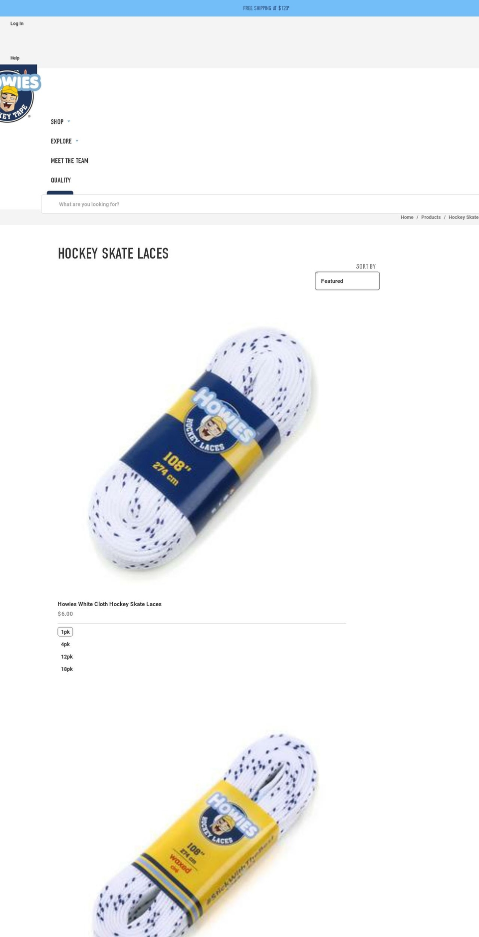 Howies Hockey Tape (US - Production) Shopify theme site example hockeyskatelaces.com