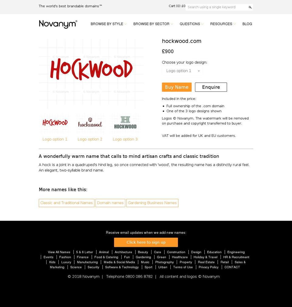 hockwood.com — Shopify storefront screenshot