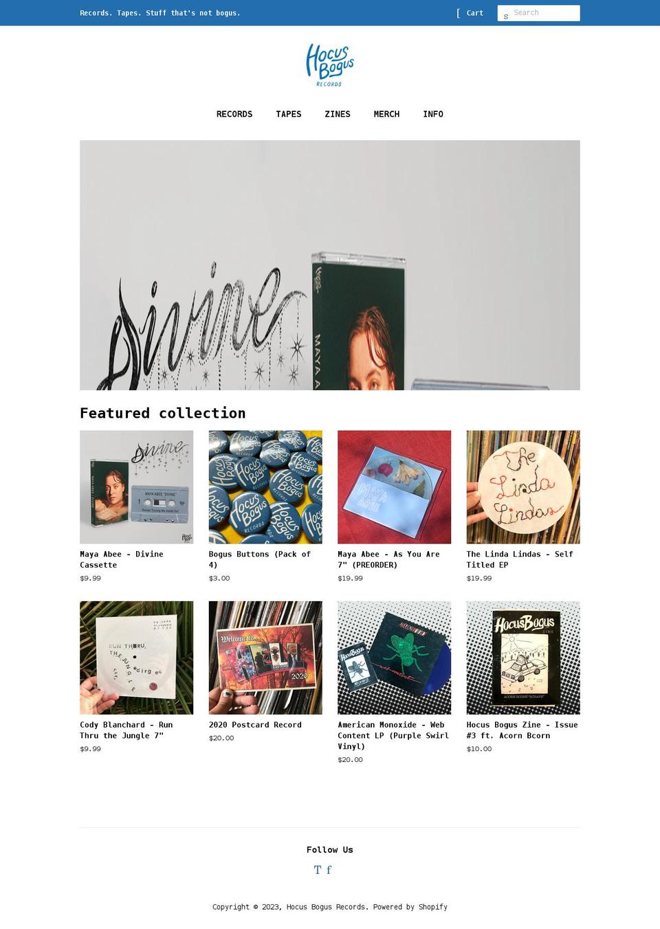 hocusbogusrecords.com shopify website screenshot