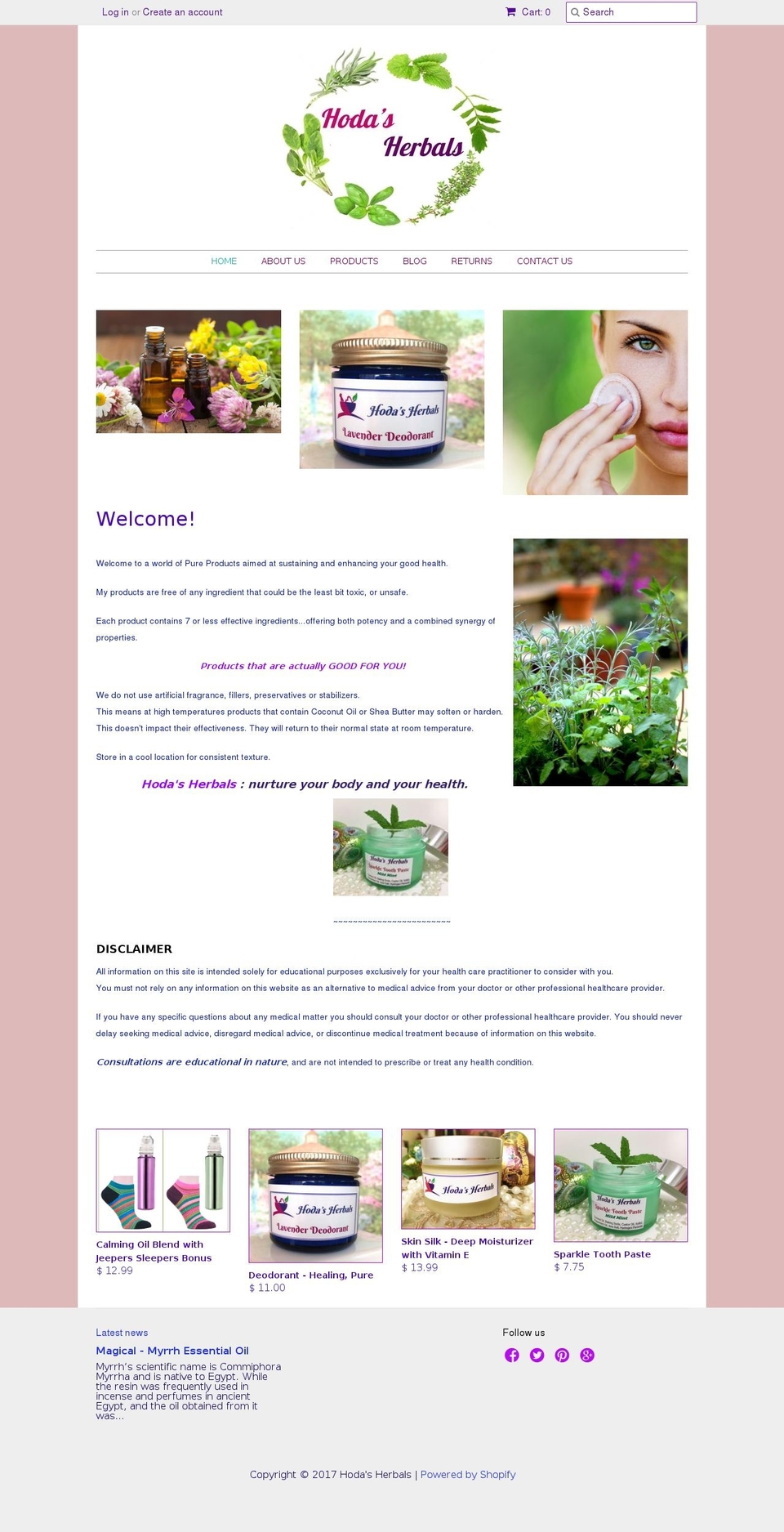 hodasherbals.com shopify website screenshot