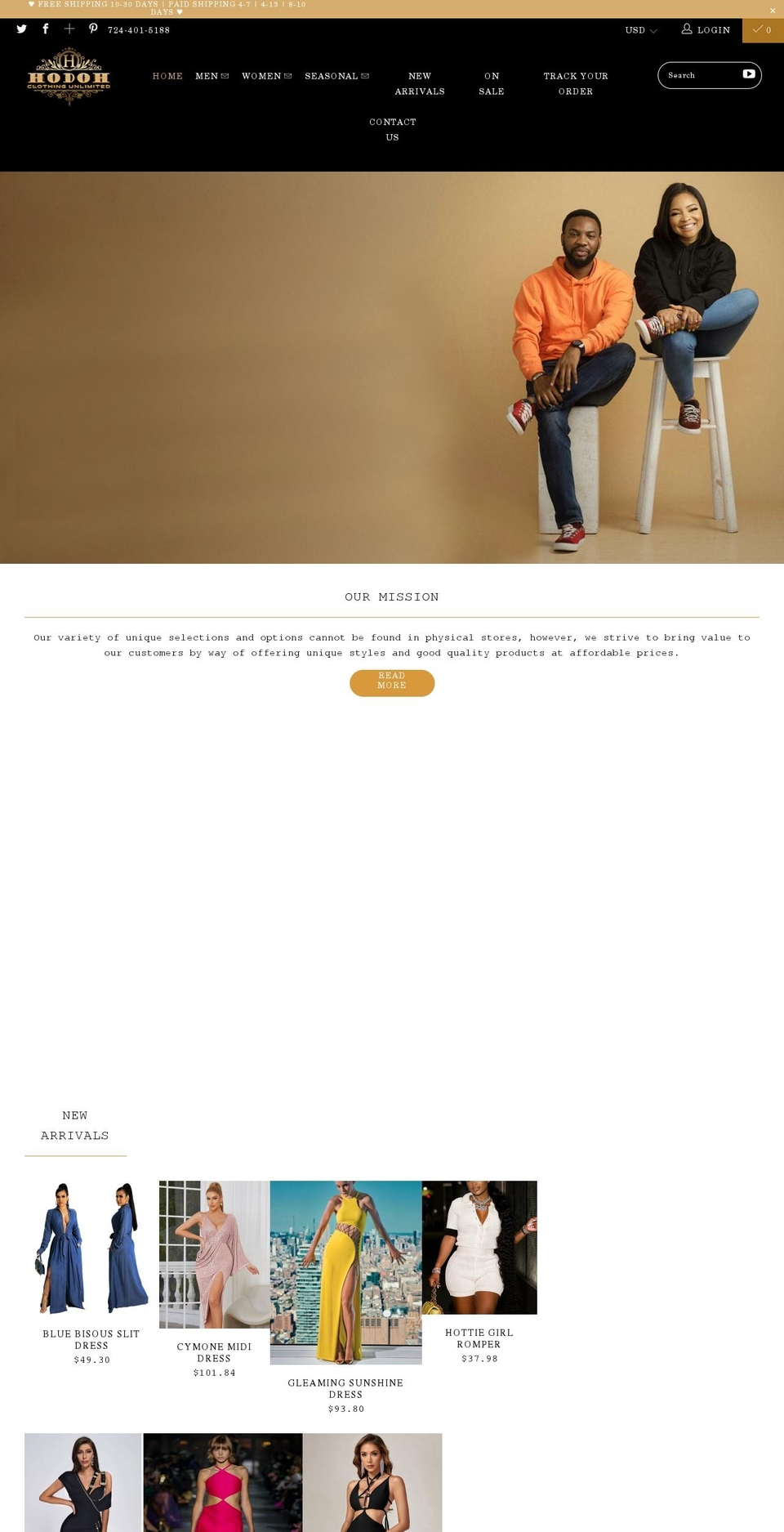 hodohclothingunlimited.com shopify website screenshot