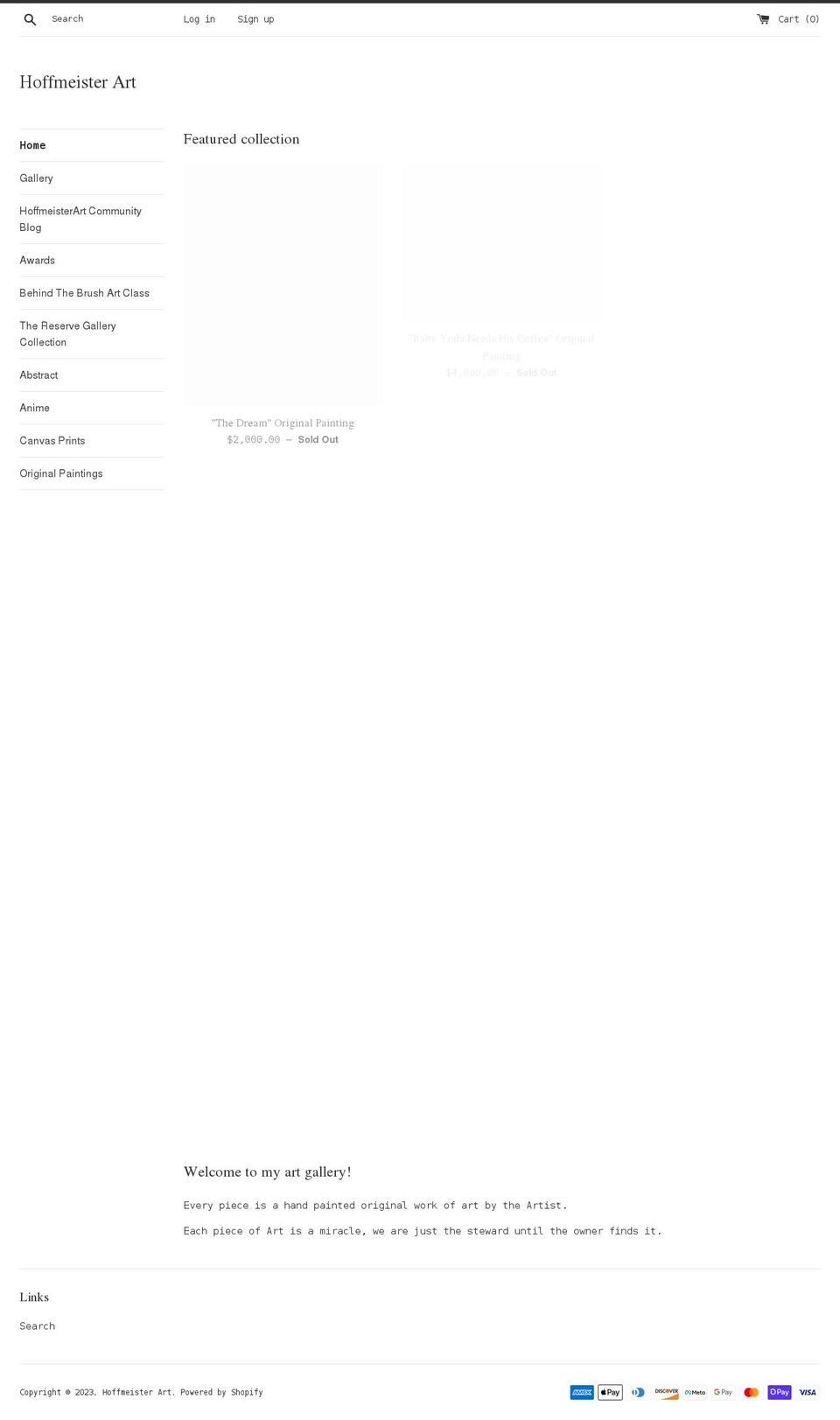 hoffmeisterart.com shopify website screenshot