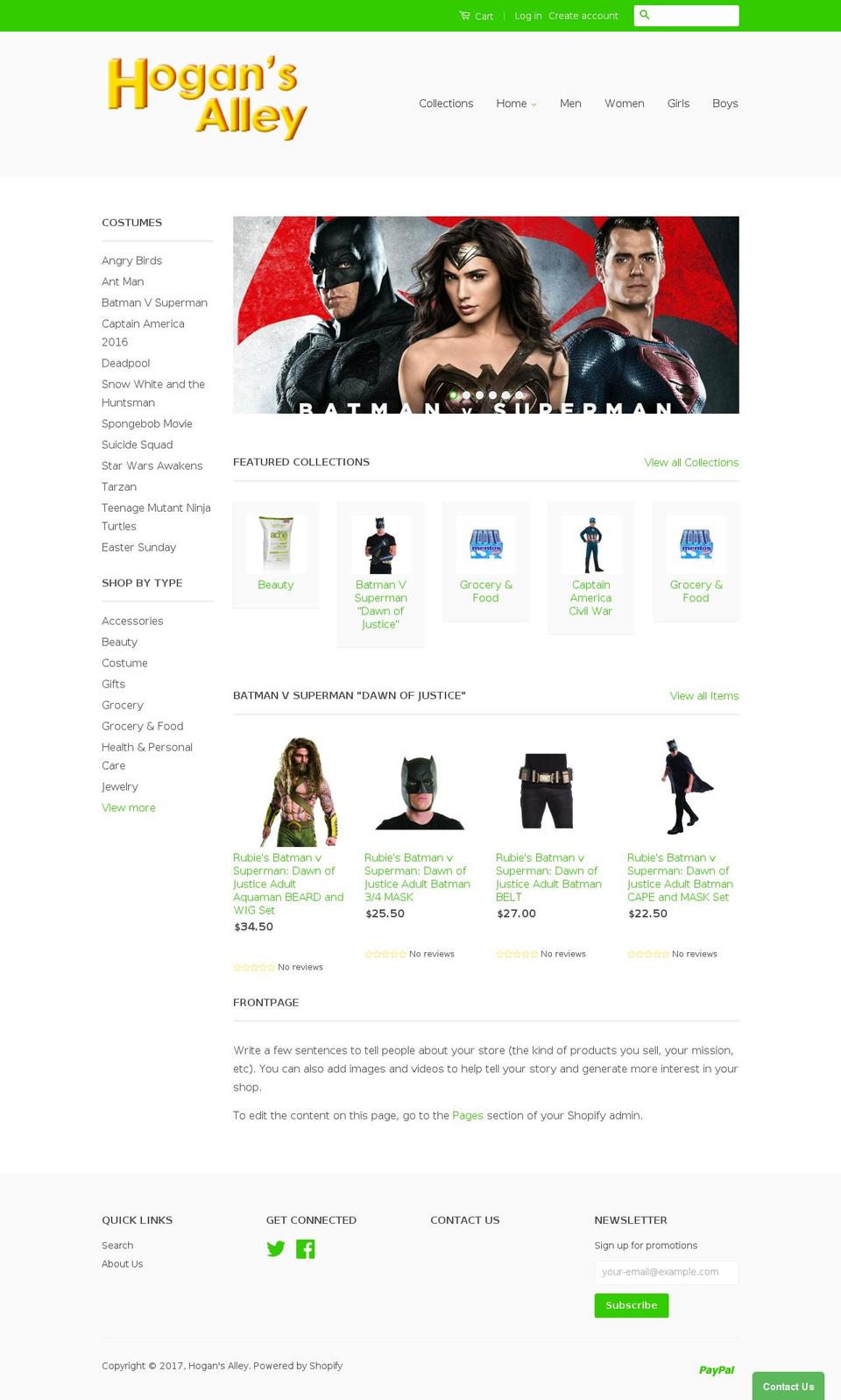 hogans-alley.com shopify website screenshot