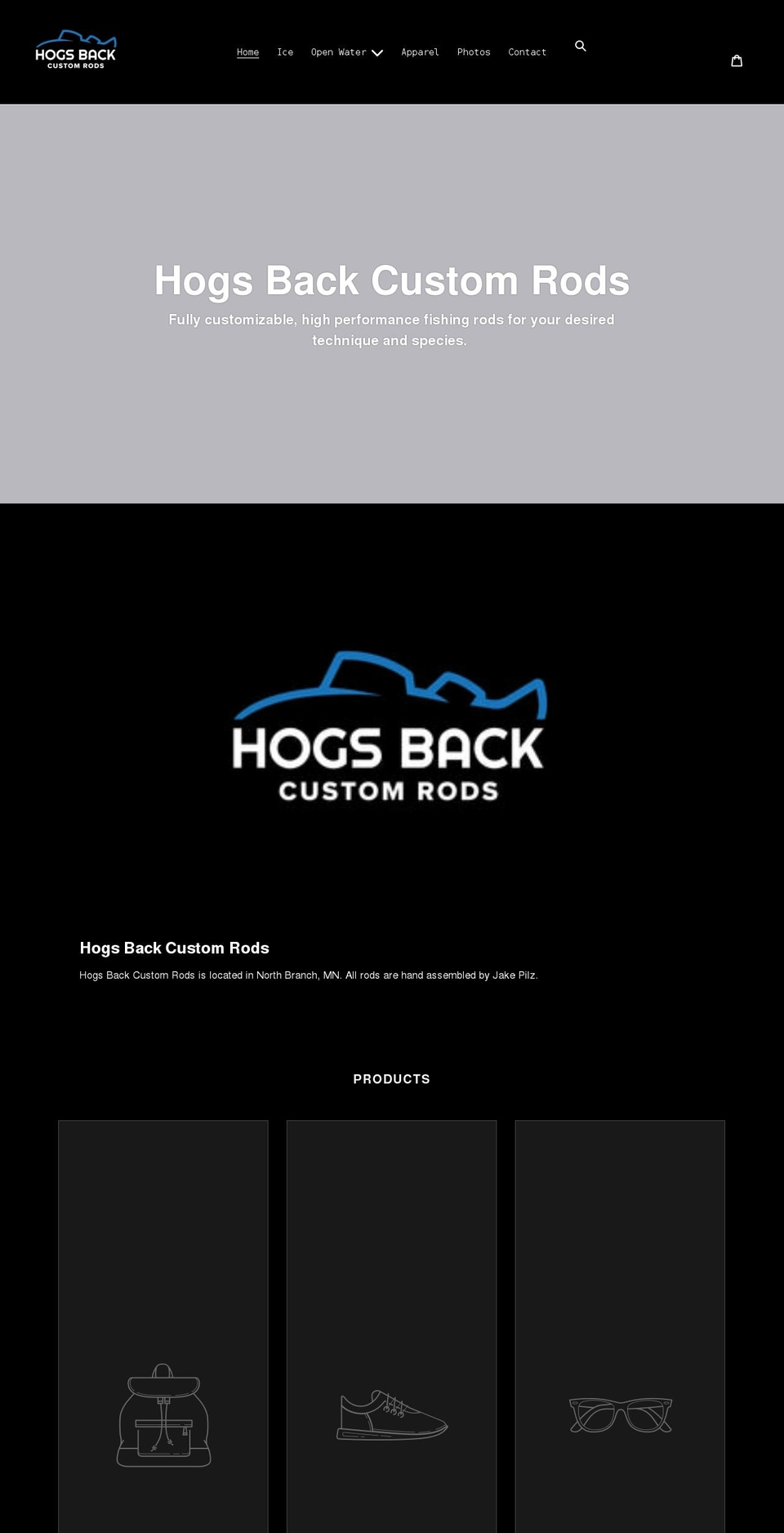 hogsbackcustomrods.com shopify website screenshot