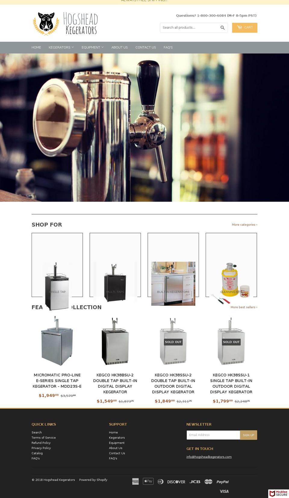 hogsheadkegerators.com — Shopify storefront screenshot