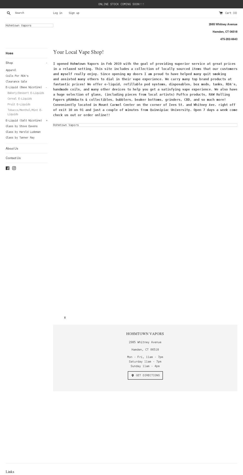 hohmtownvapors.com shopify website screenshot