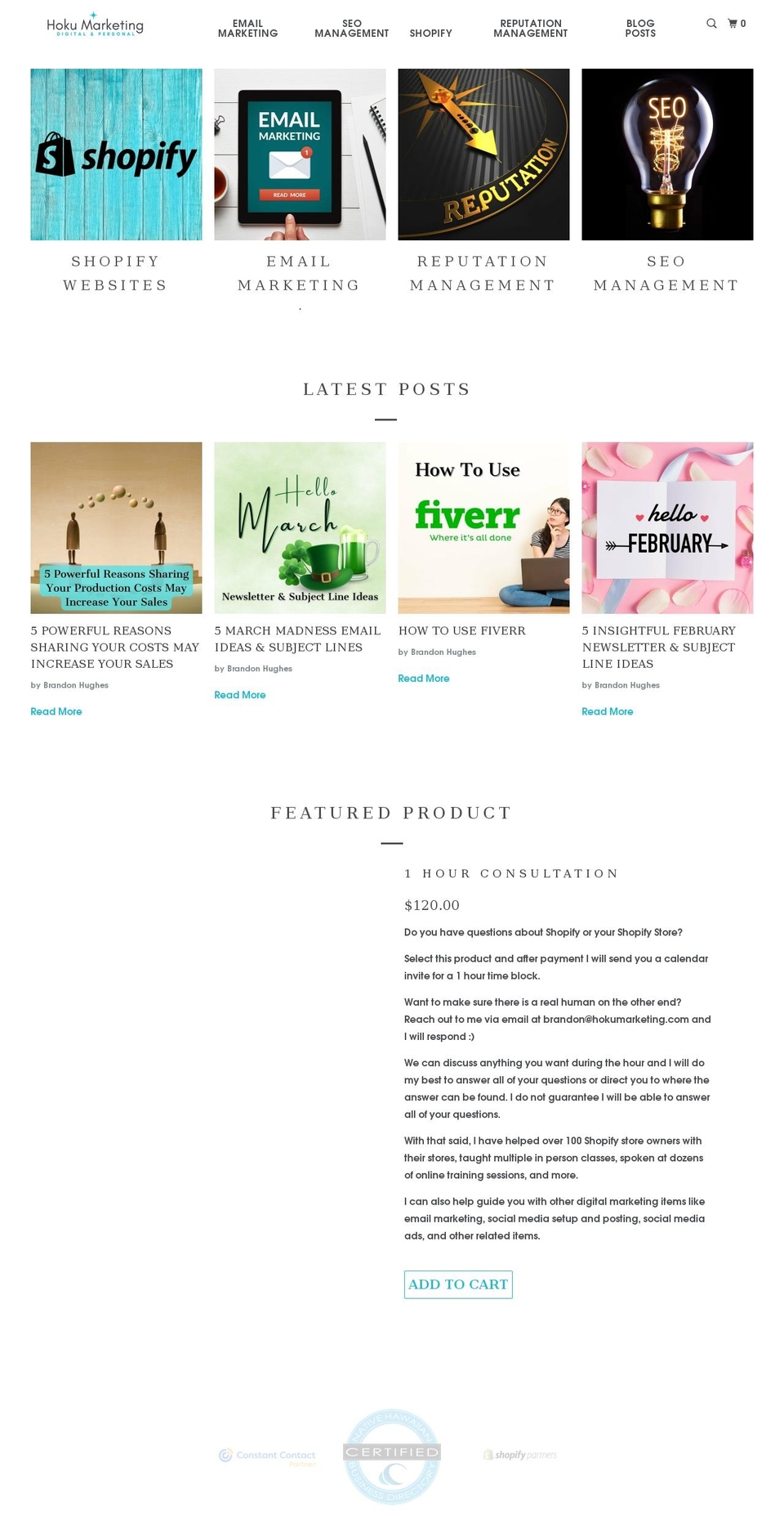hokumarketing.com — Shopify storefront screenshot