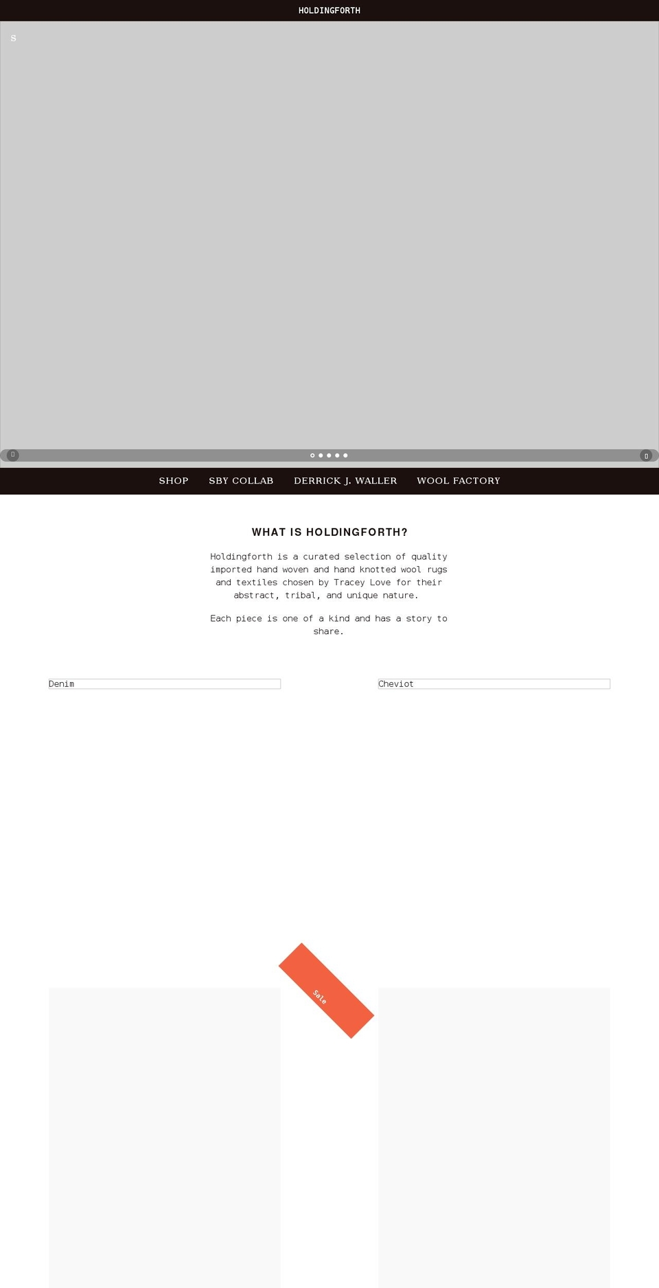 holdingforthrugs.com shopify website screenshot