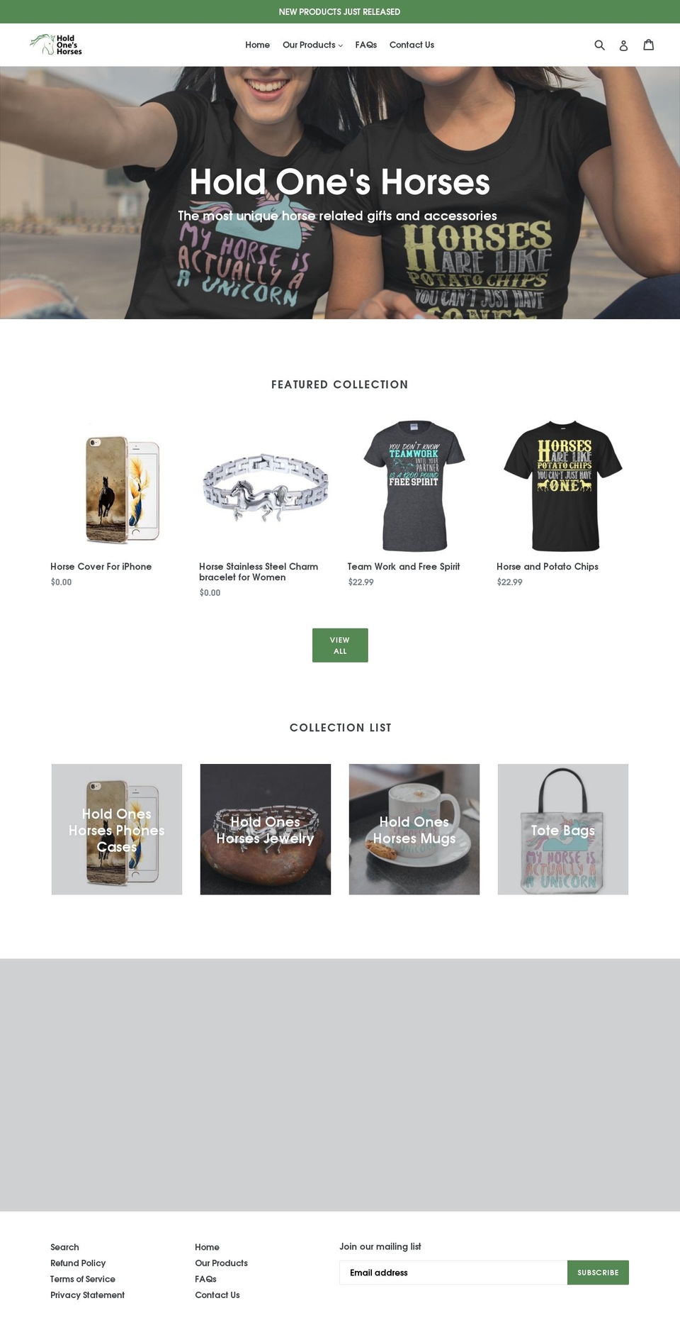 holdoneshorses.com — Shopify storefront screenshot