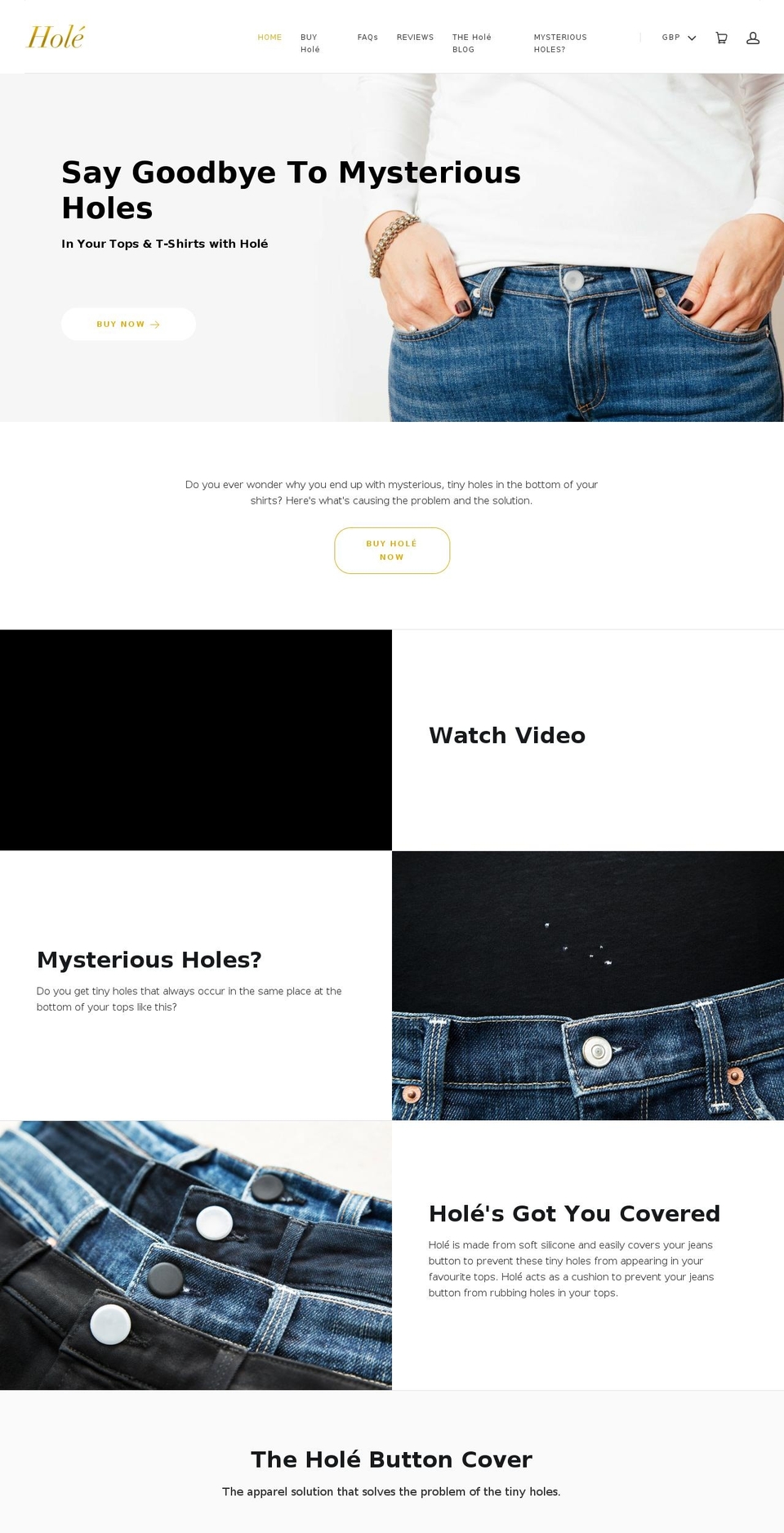 holebuttoncover.com shopify website screenshot