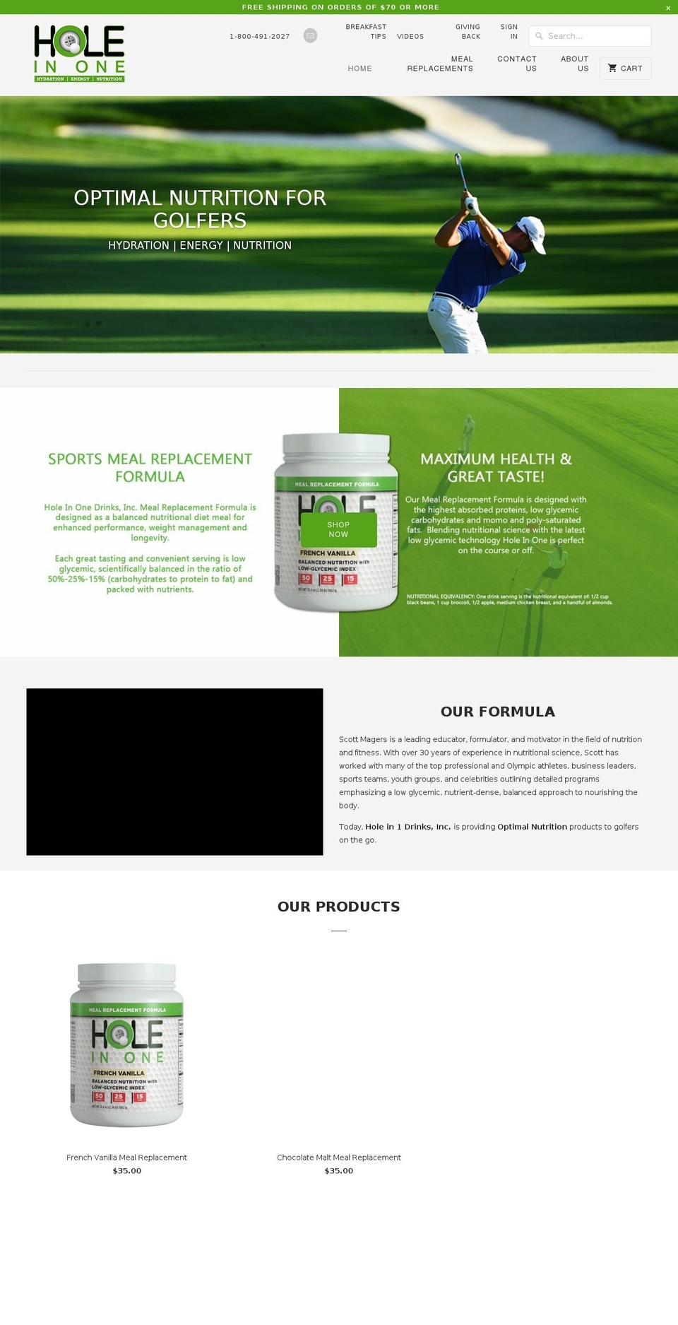 holein1drinks.com shopify website screenshot