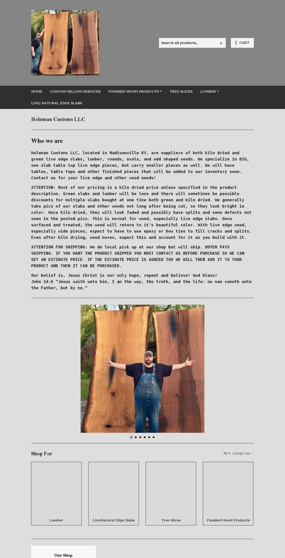 holemancustoms.com shopify website screenshot