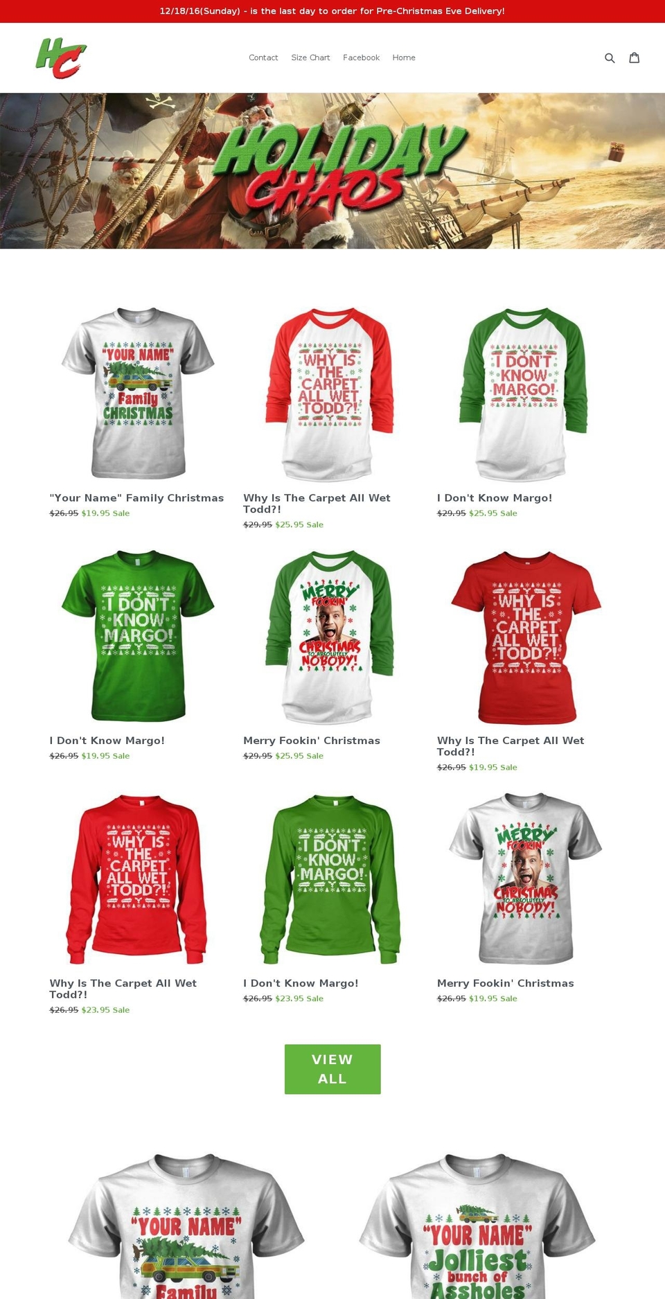 holidaychaos.com shopify website screenshot