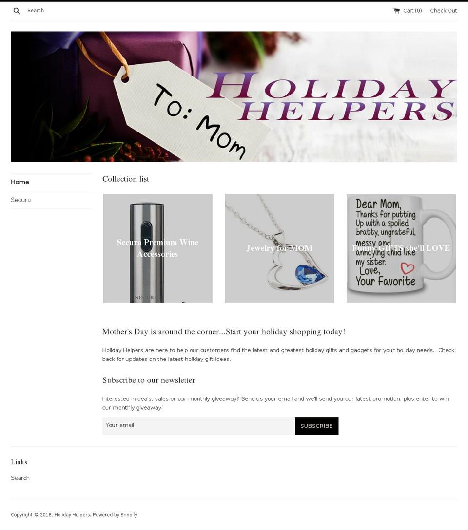holidayhelpers.net shopify website screenshot