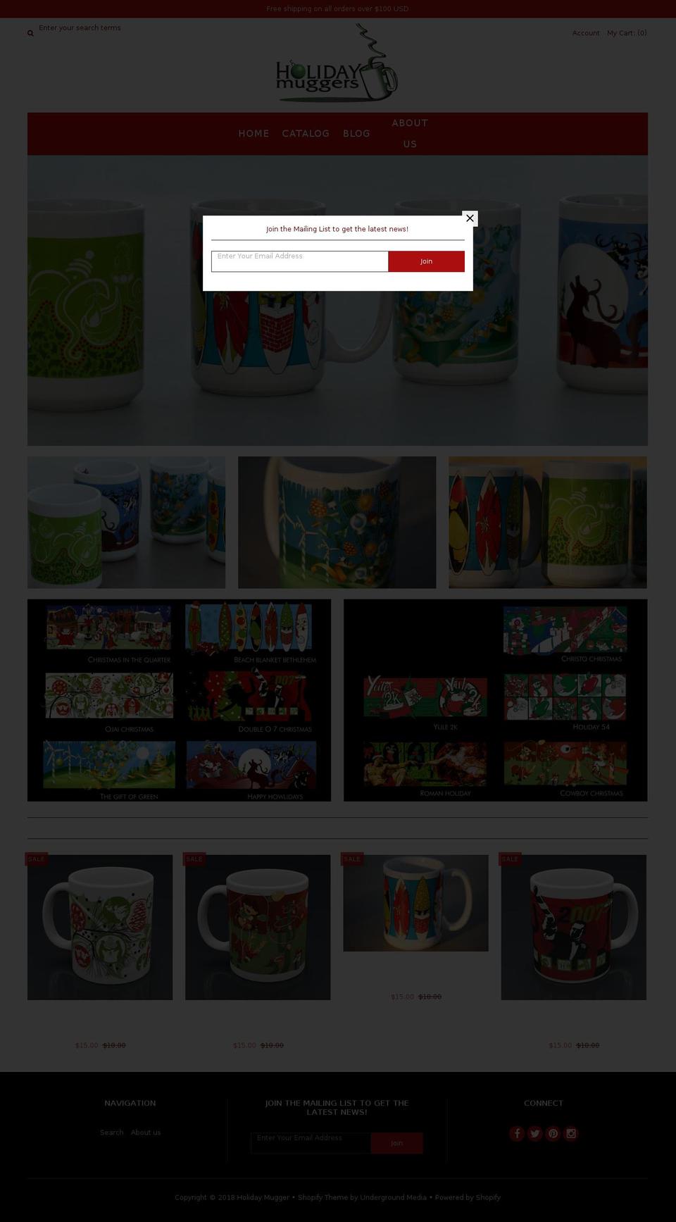 holidaymugs.net shopify website screenshot