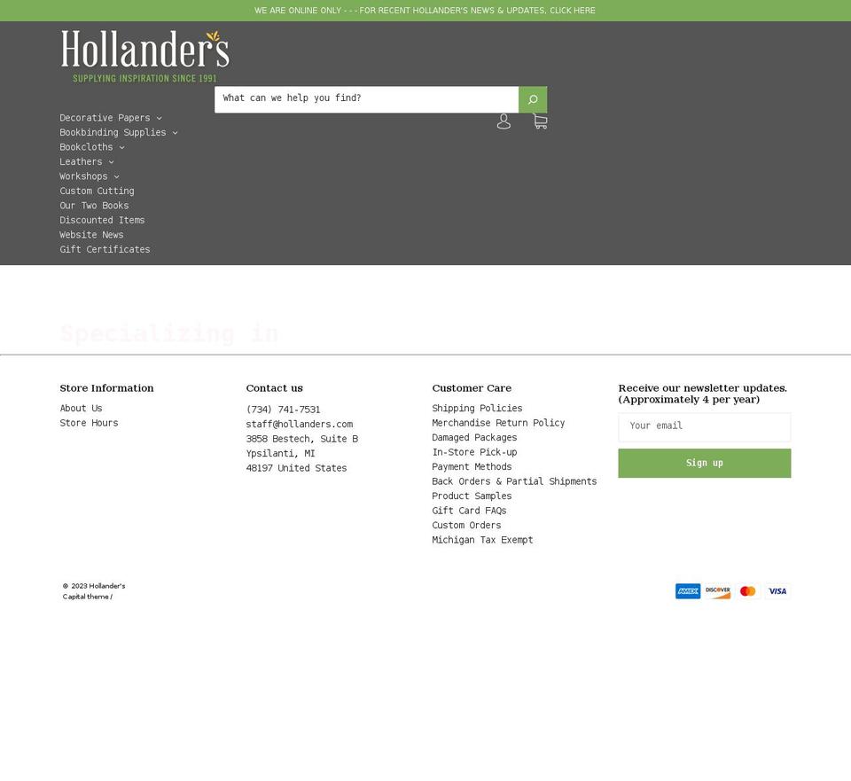 hollanders.com shopify website screenshot